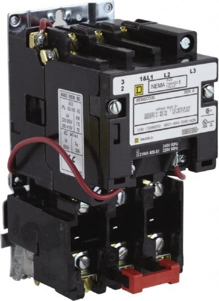 Square D - 208 Coil VAC at 60 Hz, 27 Amp, NEMA Size 1, Nonreversible Open Enclosure NEMA Motor Starter - 3 Phase hp: 10 at 460 VAC, 10 at 575 VAC, 7-1/2 at 200 VAC, 7-1/2 at 230 VAC - Exact Tooling