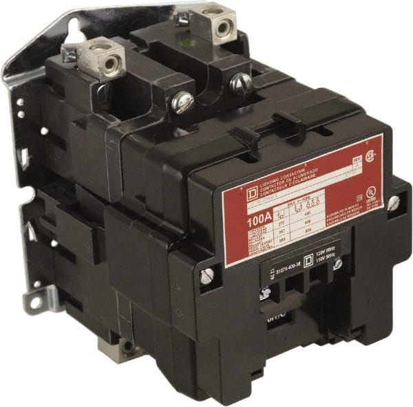 Square D - No Enclosure, 2 Pole, Electrically Held Lighting Contactor - 100 A (Tungsten), 24 VAC at 60 Hz - Exact Tooling