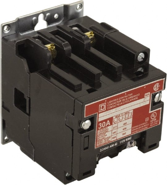 Square D - No Enclosure, 2 Pole, Electrically Held Lighting Contactor - 30 A (Tungsten), 208 VAC at 60 Hz - Exact Tooling