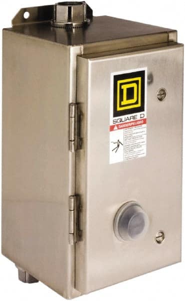 Square D - 220 Coil VAC at 50 Hz, 240 Coil VAC at 60 Hz, 45 Amp, NEMA Size 2, Nonreversible Enclosed Enclosure NEMA Motor Starter - 3 Phase hp: 10 at 200 VAC, 15 at 230 VAC, 25 at 460 VAC, 25 at 575 VAC, 4x Enclosure Rating - Exact Tooling
