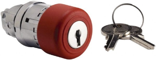 Schneider Electric - 22mm Mount Hole, Extended Mushroom Head, Pushbutton Switch Only - Round, Red Pushbutton, Maintained (MA), Momentary (MO) - Exact Tooling