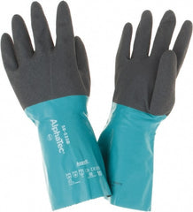 Ansell - 14" Long, 13 mil Thick, Chemical Resistant Gloves - Teal/Black - Exact Tooling