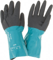 Ansell - 14" Long, 13 mil Thick, Chemical Resistant Gloves - Teal/Black - Exact Tooling