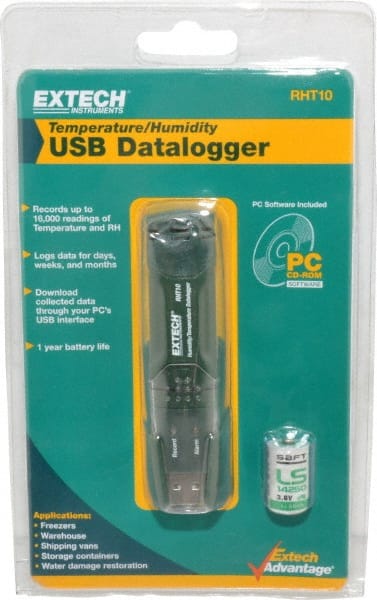 Extech - -40 to 158°F, 0 to 100% Humidity Range, Temp Recorder - 4 Inch Long Probe - Exact Tooling