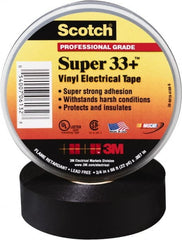 3M - 1" x 110', Black Vinyl Electrical Tape - Series 33+, 7 mil Thick, 1,150 V/mil Dielectric Strength, 15 Lb./Inch Tensile Strength - Exact Tooling
