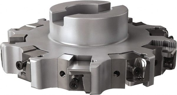 Seco - Shell Mount Connection, 1.26" Cutting Width, 1.579" Depth of Cut, 6" Cutter Diam, 1-1/2" Hole Diam, 5 Tooth Indexable Slotting Cutter - R335.25 Toolholder, XNHQ, LNHQ Insert, Right Hand Cutting Direction - Exact Tooling