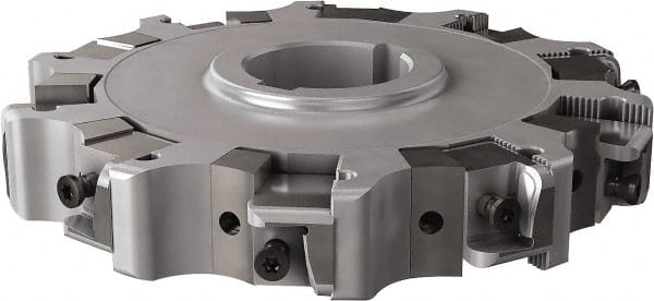 Seco - Arbor Hole Connection, 1.26" Cutting Width, 1.791" Depth of Cut, 6" Cutter Diam, 1-1/2" Hole Diam, 5 Tooth Indexable Slotting Cutter - 335.25 Toolholder, XNHQ, LNHQ Insert, Right Hand Cutting Direction - Exact Tooling