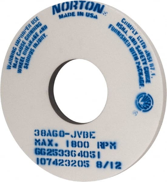 Norton - 14" Diam x 5" Hole x 1" Thick, J Hardness, 60 Grit Surface Grinding Wheel - Aluminum Oxide, Type 1, Medium Grade, 1,800 Max RPM, Vitrified Bond, No Recess - Exact Tooling