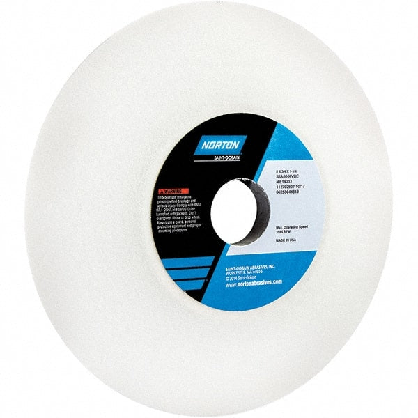 Norton - 8" Diam x 1-1/4" Hole x 3/4" Thick, K Hardness, 60 Grit Surface Grinding Wheel - Aluminum Oxide, Type 12, Medium Grade, 3,600 Max RPM - Exact Tooling