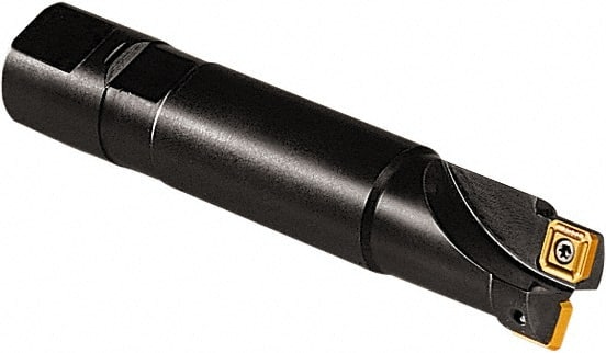 Seco - 1-3/8" Cut Diam, 0.43" Max Depth of Cut, 1-1/4" Shank Diam, Indexable Square Shoulder End Mill - Weldon Shank, 90° Lead Angle - Exact Tooling