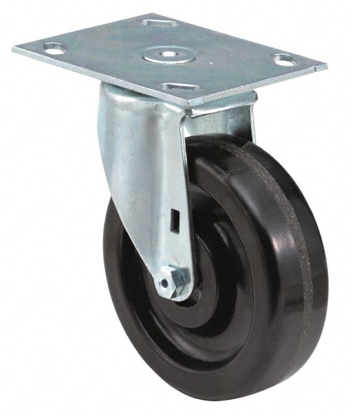 E.R. Wagner - 6" Diam x 2" Wide x 7-1/2" OAH Top Plate Mount Swivel Caster - Phenolic, 900 Lb Capacity, Delrin Bearing, 4 x 4-1/2" Plate - Exact Tooling