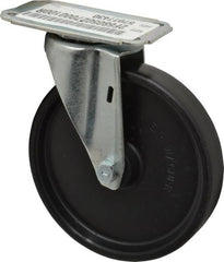 E.R. Wagner - 5" Diam x 1" Wide x 5-13/16" OAH Top Plate Mount Swivel Caster - Polyolefin, 145 Lb Capacity, Plain Bearing, 2-3/4 x 3-3/4" Plate - Exact Tooling