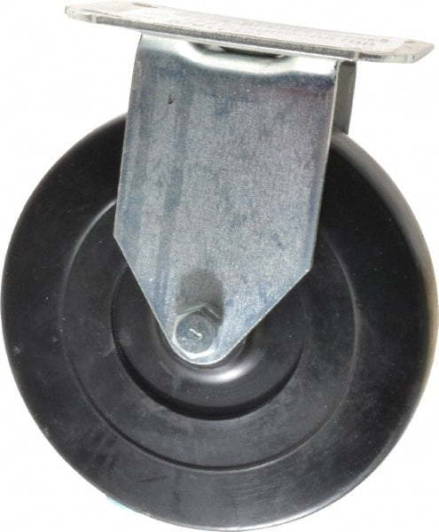 E.R. Wagner - 5" Diam x 1" Wide x 5-13/16" OAH Top Plate Mount Rigid Caster - Hard Rubber, 145 Lb Capacity, Delrin Bearing, 2-3/4 x 3-3/4" Plate - Exact Tooling