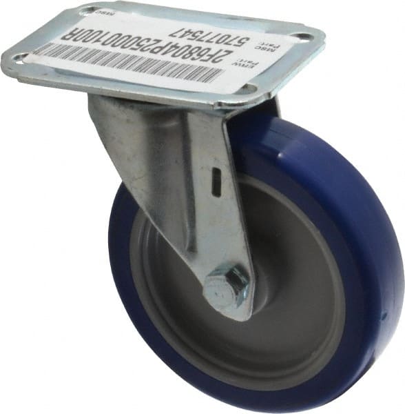 E.R. Wagner - 4" Diam x 1" Wide x 4-13/16" OAH Top Plate Mount Swivel Caster - Polyurethane, 140 Lb Capacity, Plain Bearing, 2-3/4 x 3-3/4" Plate - Exact Tooling