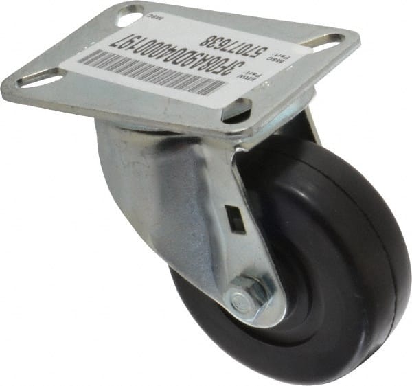 E.R. Wagner - 3-1/2" Diam x 1-1/4" Wide x 4-5/8" OAH Top Plate Mount Swivel Caster - Soft Rubber, 155 Lb Capacity, Delrin Bearing, 3-1/8 x 4-1/8" Plate - Exact Tooling