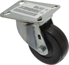 E.R. Wagner - 3-1/2" Diam x 1-1/4" Wide x 4-5/8" OAH Top Plate Mount Swivel Caster - Soft Rubber, 155 Lb Capacity, Delrin Bearing, 3-1/8 x 4-1/8" Plate - Exact Tooling