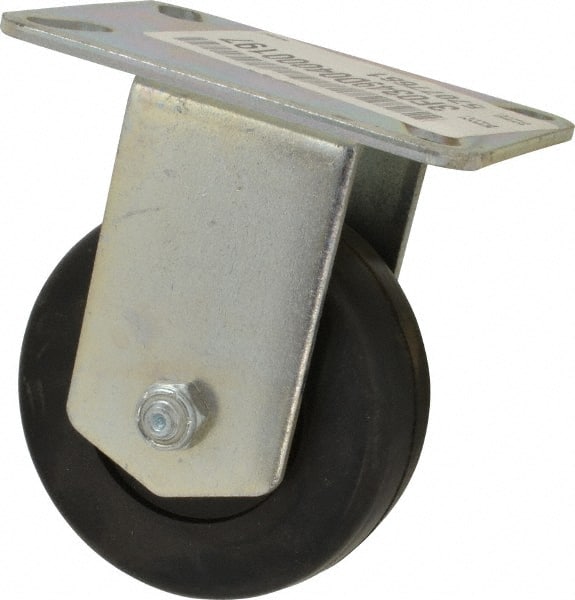 E.R. Wagner - 3-1/2" Diam x 1-1/4" Wide x 4-5/8" OAH Top Plate Mount Rigid Caster - Soft Rubber, 155 Lb Capacity, Ball Bearing, 3-1/8 x 4-1/8" Plate - Exact Tooling