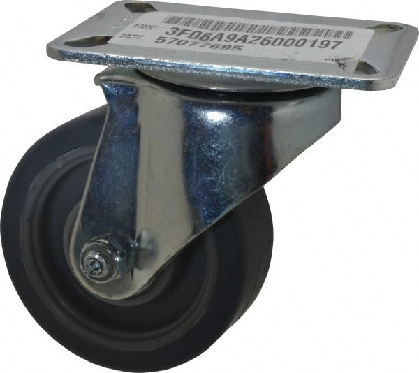 E.R. Wagner - 3-1/2" Diam x 1-1/4" Wide x 4-5/8" OAH Top Plate Mount Swivel Caster - TPR, 155 Lb Capacity, Ball Bearing, 3-1/8 x 4-1/8" Plate - Exact Tooling