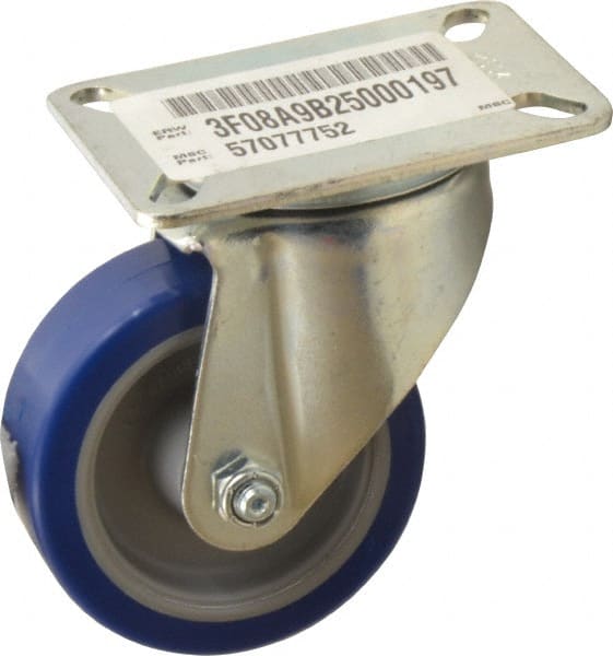 E.R. Wagner - 3-1/2" Diam x 1-1/4" Wide x 4-5/8" OAH Top Plate Mount Swivel Caster - Polyurethane, 250 Lb Capacity, Delrin Bearing, 3-1/8 x 4-1/8" Plate - Exact Tooling