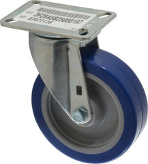 E.R. Wagner - 5" Diam x 1-1/2" Wide x 6-3/8" OAH Top Plate Mount Swivel Caster - Polyurethane, 450 Lb Capacity, Delrin Bearing, 3-1/8 x 4-1/8" Plate - Exact Tooling