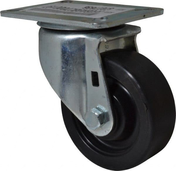 E.R. Wagner - 3-1/2" Diam x 1-1/4" Wide x 4-5/8" OAH Top Plate Mount Swivel Caster - Polypropylene, 250 Lb Capacity, Delrin Bearing, 3-1/8 x 4-1/8" Plate - Exact Tooling