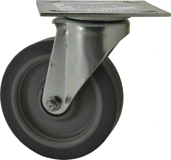 E.R. Wagner - 5" Diam x 1-1/2" Wide x 6-3/8" OAH Top Plate Mount Swivel Caster - TPR, 240 Lb Capacity, Roller Bearing, 3-3/4 x 4-5/8" Plate - Exact Tooling