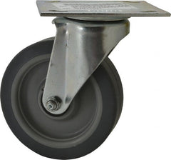 E.R. Wagner - 5" Diam x 1-1/2" Wide x 6-3/8" OAH Top Plate Mount Swivel Caster - TPR, 240 Lb Capacity, Roller Bearing, 3-3/4 x 4-5/8" Plate - Exact Tooling