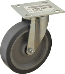 E.R. Wagner - 6" Diam x 1-1/2" Wide x 7-3/8" OAH Top Plate Mount Swivel Caster - TPR, 280 Lb Capacity, Roller Bearing, 3-3/4 x 4-5/8" Plate - Exact Tooling