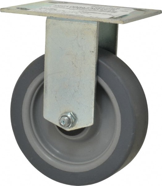 E.R. Wagner - 5" Diam x 1-1/2" Wide x 6-3/8" OAH Top Plate Mount Rigid Caster - TPR, 240 Lb Capacity, Roller Bearing, 3-3/4 x 4-5/8" Plate - Exact Tooling