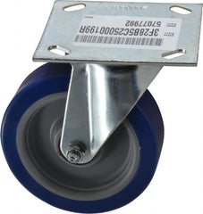 E.R. Wagner - 5" Diam x 1-1/2" Wide x 6-3/8" OAH Top Plate Mount Swivel Caster - Polyurethane, 450 Lb Capacity, Roller Bearing, 3-3/4 x 4-5/8" Plate - Exact Tooling