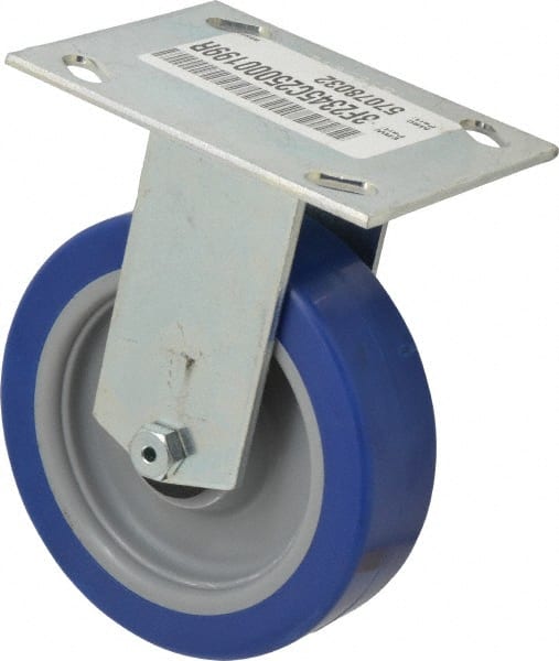 E.R. Wagner - 5" Diam x 1-1/2" Wide x 6-3/8" OAH Top Plate Mount Rigid Caster - Polyurethane, 450 Lb Capacity, Roller Bearing, 3-3/4 x 4-5/8" Plate - Exact Tooling