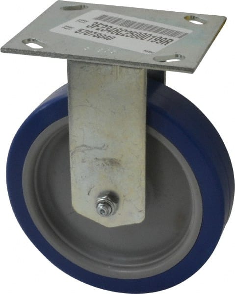 E.R. Wagner - 6" Diam x 1-1/2" Wide x 7-3/8" OAH Top Plate Mount Rigid Caster - Polyurethane, 450 Lb Capacity, Roller Bearing, 3-3/4 x 4-5/8" Plate - Exact Tooling