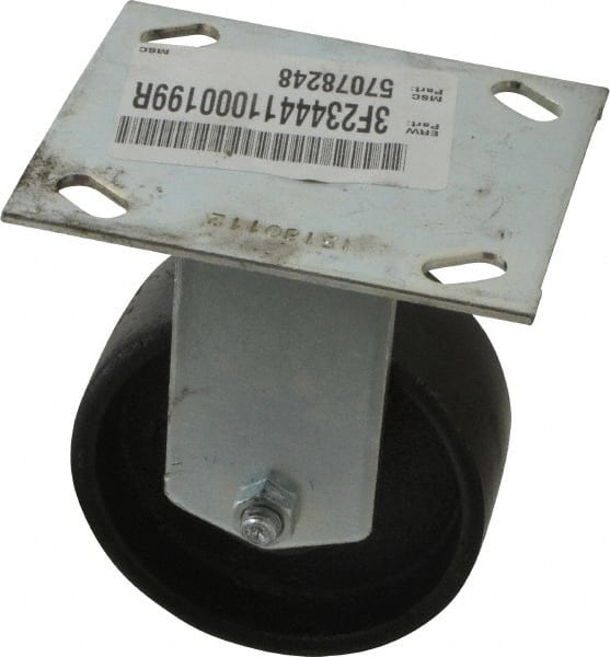 E.R. Wagner - 4" Diam x 1-1/2" Wide x 5-3/8" OAH Top Plate Mount Rigid Caster - Semi-Steel, 450 Lb Capacity, Roller Bearing, 3-3/4 x 4-5/8" Plate - Exact Tooling