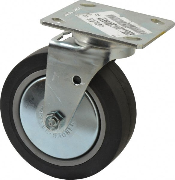 E.R. Wagner - 6" Diam x 2" Wide x 7-1/2" OAH Top Plate Mount Swivel Caster - TPR, 400 Lb Capacity, Roller Bearing, 4 x 4-1/2" Plate - Exact Tooling