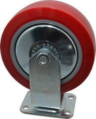 E.R. Wagner - 6" Diam x 2" Wide x 7-1/2" OAH Top Plate Mount Rigid Caster - Polyurethane, 700 Lb Capacity, Roller Bearing, 2-3/4 x 3-3/4" Plate - Exact Tooling
