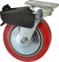 E.R. Wagner - 6" Diam x 2" Wide x 7-1/2" OAH Top Plate Mount Swivel Caster with Brake - Polyurethane, 700 Lb Capacity, Roller Bearing, 2-3/4 x 3-3/4" Plate - Exact Tooling