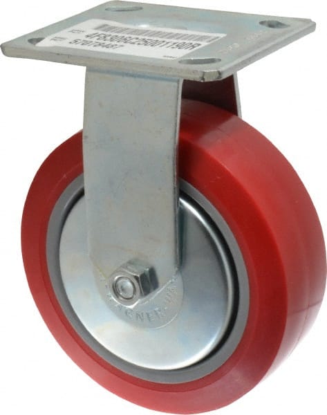 E.R. Wagner - 6" Diam x 2" Wide x 7-1/2" OAH Top Plate Mount Rigid Caster - Polyurethane, 700 Lb Capacity, Roller Bearing, 4 x 4-1/2" Plate - Exact Tooling