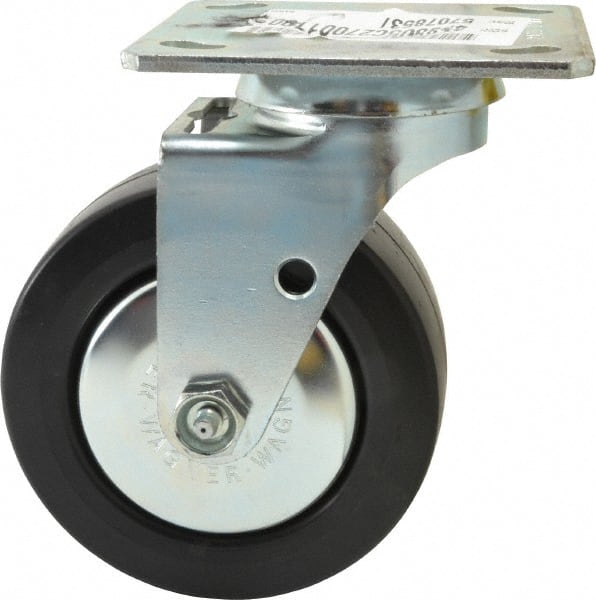E.R. Wagner - 5" Diam x 2" Wide x 6-1/2" OAH Top Plate Mount Swivel Caster - Polypropylene, 650 Lb Capacity, Roller Bearing, 4 x 4-1/2" Plate - Exact Tooling