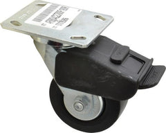 E.R. Wagner - 4" Diam x 2" Wide x 5-5/8" OAH Top Plate Mount Swivel Caster with Brake - Polypropylene, 600 Lb Capacity, Roller Bearing, 4 x 4-1/2" Plate - Exact Tooling