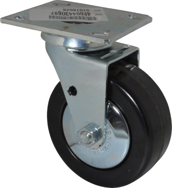 E.R. Wagner - 5" Diam x 2" Wide x 6-1/2" OAH Top Plate Mount Swivel Caster - Phenolic, 650 Lb Capacity, Roller Bearing, 4 x 4-1/2" Plate - Exact Tooling