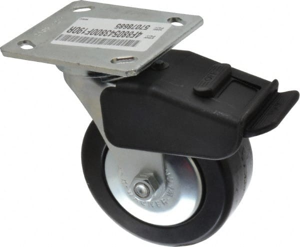 E.R. Wagner - 5" Diam x 2" Wide x 6-1/2" OAH Top Plate Mount Swivel Caster with Brake - Phenolic, 650 Lb Capacity, Roller Bearing, 4 x 4-1/2" Plate - Exact Tooling