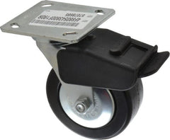 E.R. Wagner - 5" Diam x 2" Wide x 6-1/2" OAH Top Plate Mount Swivel Caster with Brake - Phenolic, 650 Lb Capacity, Roller Bearing, 4 x 4-1/2" Plate - Exact Tooling