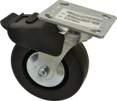 E.R. Wagner - 6" Diam x 2" Wide x 7-1/2" OAH Top Plate Mount Swivel Caster with Brake - Phenolic, 700 Lb Capacity, Roller Bearing, 4 x 4-1/2" Plate - Exact Tooling