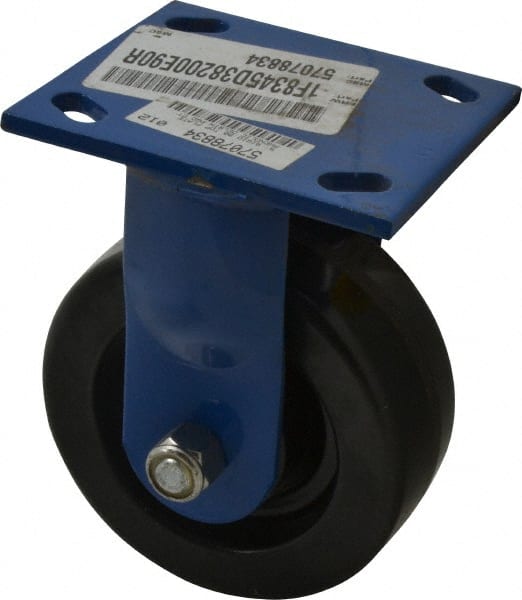 E.R. Wagner - 5" Diam x 2" Wide x 6-1/2" OAH Top Plate Mount Rigid Caster - Phenolic, 900 Lb Capacity, Delrin Bearing, 4 x 4-1/2" Plate - Exact Tooling