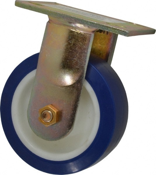 E.R. Wagner - 5" Diam x 2" Wide x 6-1/2" OAH Top Plate Mount Rigid Caster - Polyurethane, 750 Lb Capacity, Delrin Bearing, 4 x 4-1/2" Plate - Exact Tooling