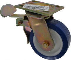E.R. Wagner - 5" Diam x 2" Wide x 6-1/2" OAH Top Plate Mount Swivel Caster with Brake - Polyurethane, 750 Lb Capacity, Delrin Bearing, 4 x 4-1/2" Plate - Exact Tooling