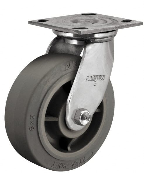 Albion - 6" Diam x 2" Wide x 7-1/2" OAH Top Plate Mount Swivel Caster - Glass Filled Nylon, 1,200 Lb Capacity, Delrin Bearing, 4 x 4-1/2" Plate - Exact Tooling