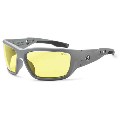 Baldr Yellow Lens Matte Gray Safety Glasses - Exact Tooling