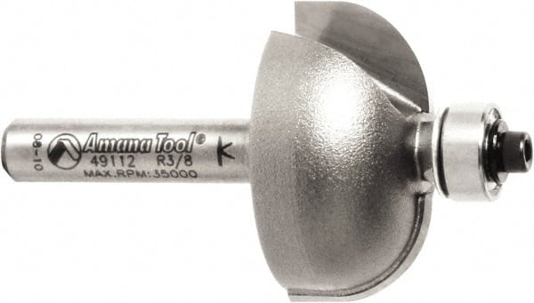 Amana Tool - 1-1/8" Cut Diam, 9/16" Length of Cut, 2 Flute Cove Edge Profile Router Bit - Carbide-Tipped, 1/4" Shank Diam, 2" OAL, Uncoated - Exact Tooling