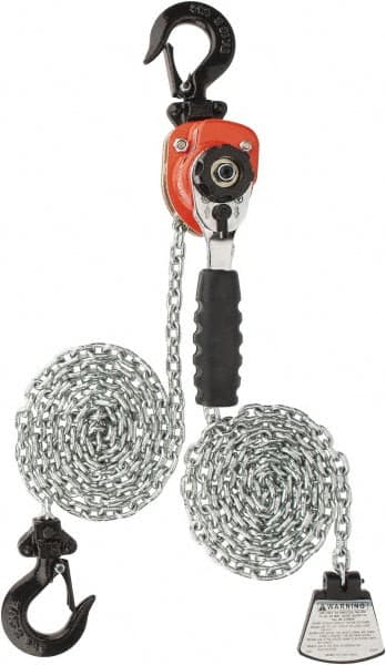 CM - 550 Lb Lifting Capacity, 10' Lift Height, Mini-Ratchet Lever Hoist - Made from Chain, 56 Lb Avg Pull to Lift Rated Load, 1 Chain - Exact Tooling